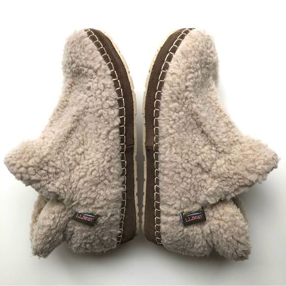 L.L. Bean teddy bear sherpa cozy slipper booties pile fleece - Picture 3 of 11